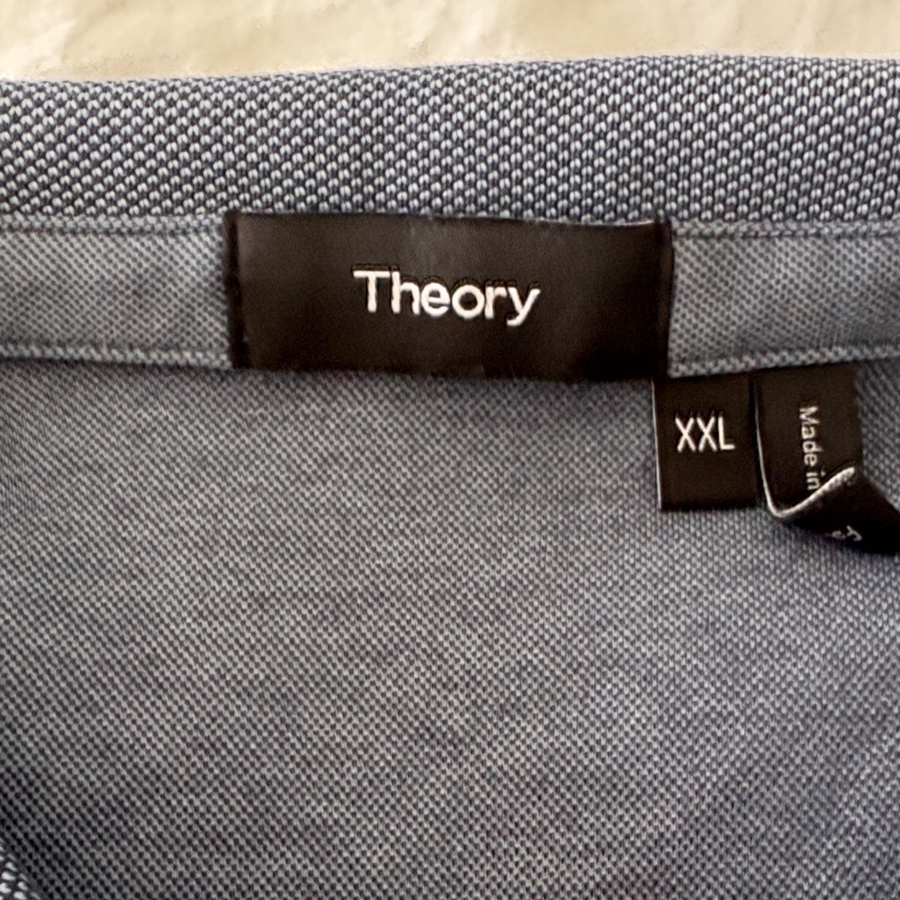 Theory Men's Slate Blue Polo with Contrast Collar Trim - Picture 2 of 7